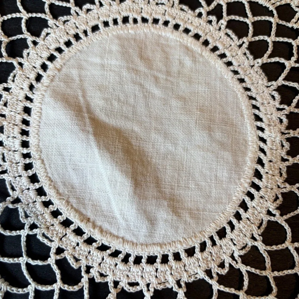 Vintage Round Linen Crochet Lace Doily Off White Handmade Table Decor 11 inch